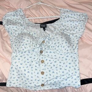Derek Heart White and Blue Floral Blouse
